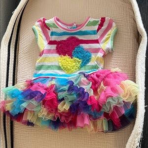 Colorful Striped Dress with Ruffled Skirt